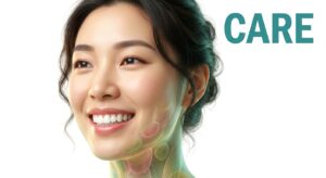 임플란트 치료 후 회복과 케어를 상징하는 미소 짓는 이미지