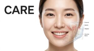 임플란트 치료 후 건강한 미소와 구강 관리 컨셉